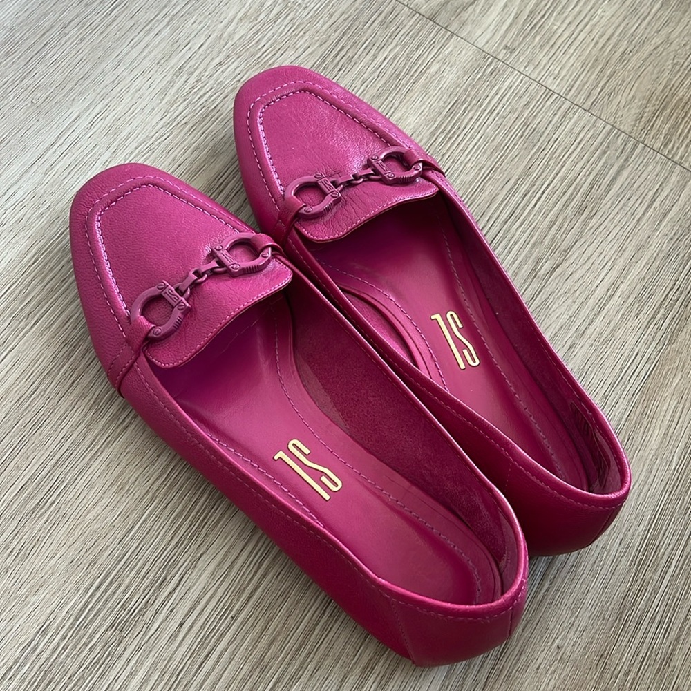Pink Leather Horsebit Loafers - Women's Hot Pink Flats